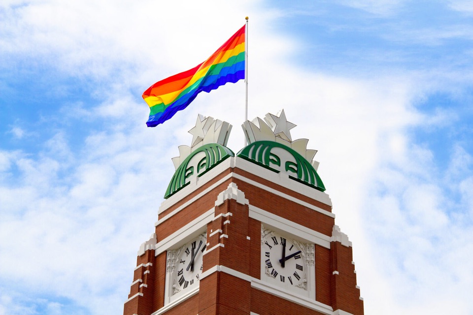 Starbucks siren on clock tower